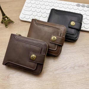 Cross-Border Best-Selling Retro Men's Wallet for Storing Change, Amazon Hot-Selling Item in Stock, Large Capacity Short Zipper Wallet